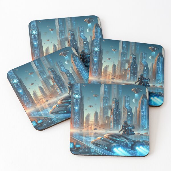 Item preview, futuristic scene with skyscrapers, hovercrafts and robots designed and sold by janusa.