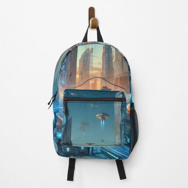 Item preview, futuristic scene with skyscrapers, hovercrafts and robots designed and sold by janusa.