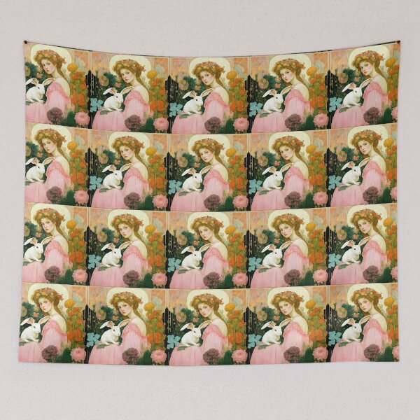 Item preview, Beautiful girl in pink dress with bunny among garden plants. designed and sold by Natalia-Vlad.