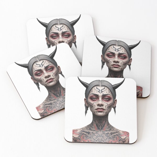 Item preview, Portrait of a tattooed vampire woman with horns designed and sold by Frostquest.