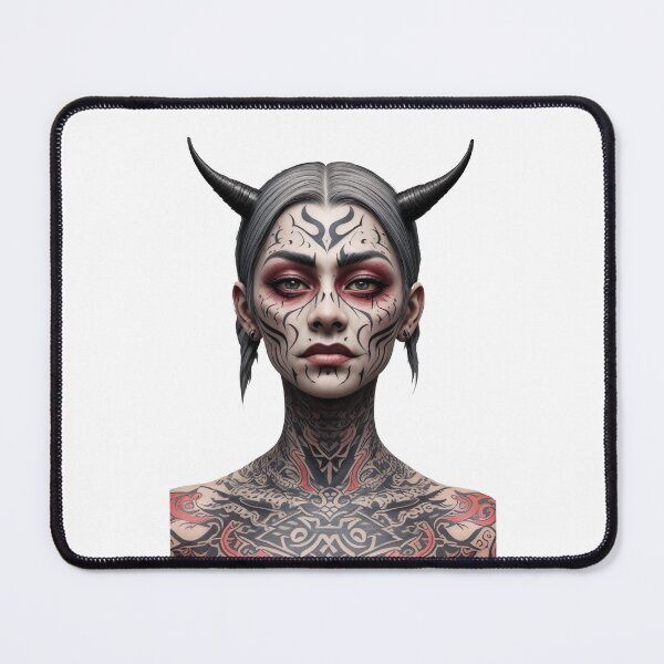 Item preview, Portrait of a tattooed vampire woman with horns designed and sold by Frostquest.