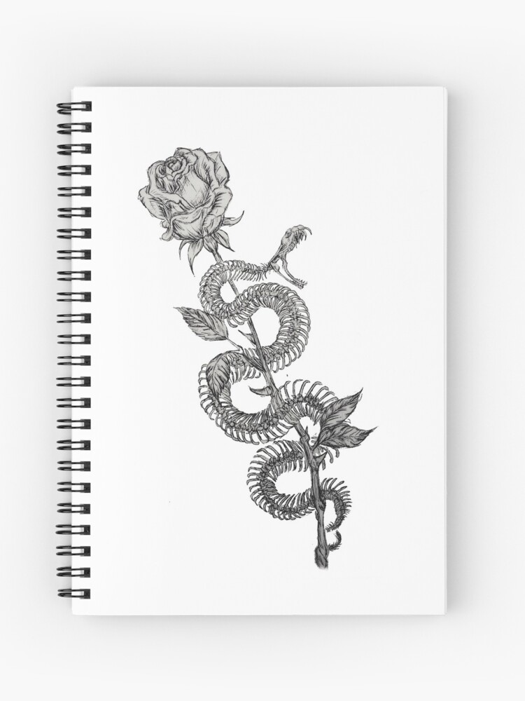 Cahier A Spirale Squelette De Serpent Rose Fleur Illustration Romantique Par Littlefatrat Redbubble