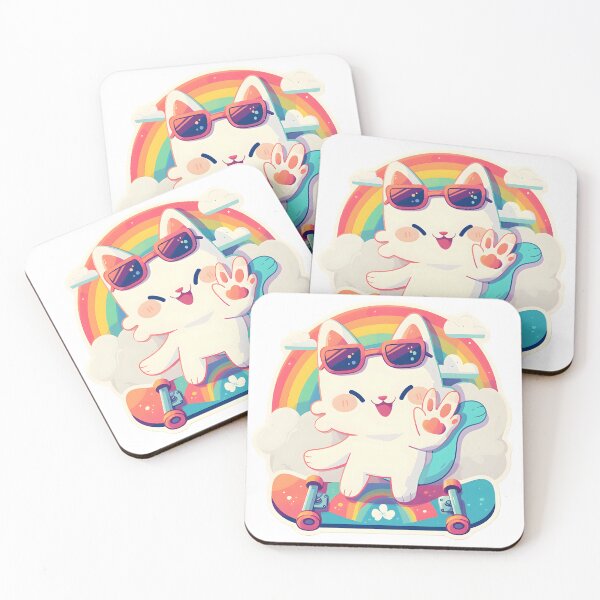 Item preview, Rainbow Skateboard Cat designed and sold by StickySparkle.