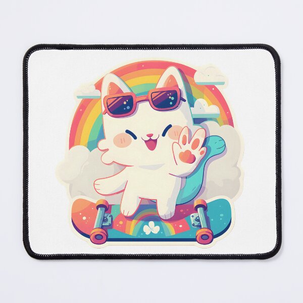 Item preview, Rainbow Skateboard Cat designed and sold by StickySparkle.