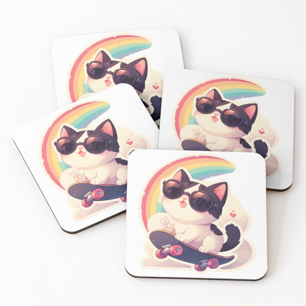 Item preview, Rainbow Skateboard Cat designed and sold by StickySparkle.