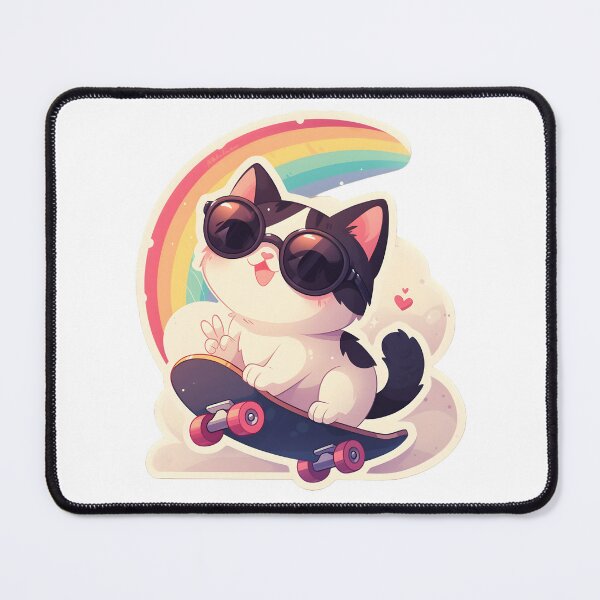 Item preview, Rainbow Skateboard Cat designed and sold by StickySparkle.