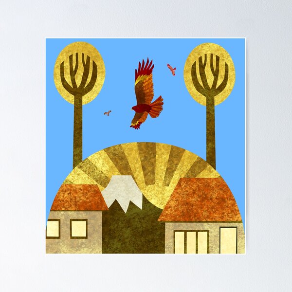 Soaring Eagles in Blue Sky Mt. Fuji Poster