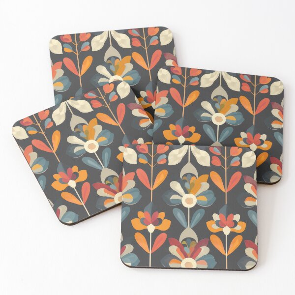 Artikelvorschau, Retrofarbenes Blumenmuster auf dunkelgrauem Hintergrund entworfen und verkauft von PrettyPinkSkies.