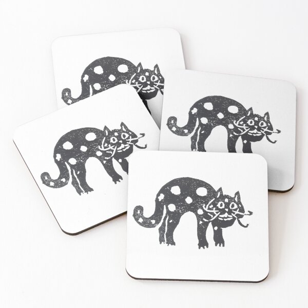 Item preview, black cat with white spots smiling print designed and sold by CrittersByLola.