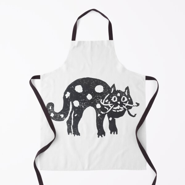 Item preview, black cat with white spots smiling print designed and sold by CrittersByLola.