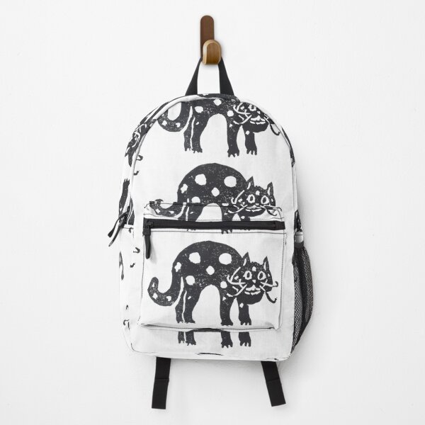 Item preview, black cat with white spots smiling print designed and sold by CrittersByLola.