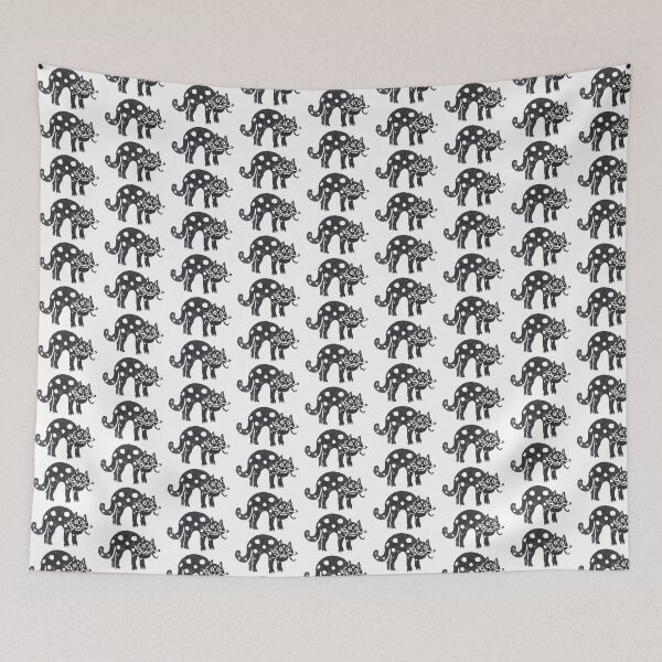 Item preview, black cat with white spots smiling print designed and sold by CrittersByLola.
