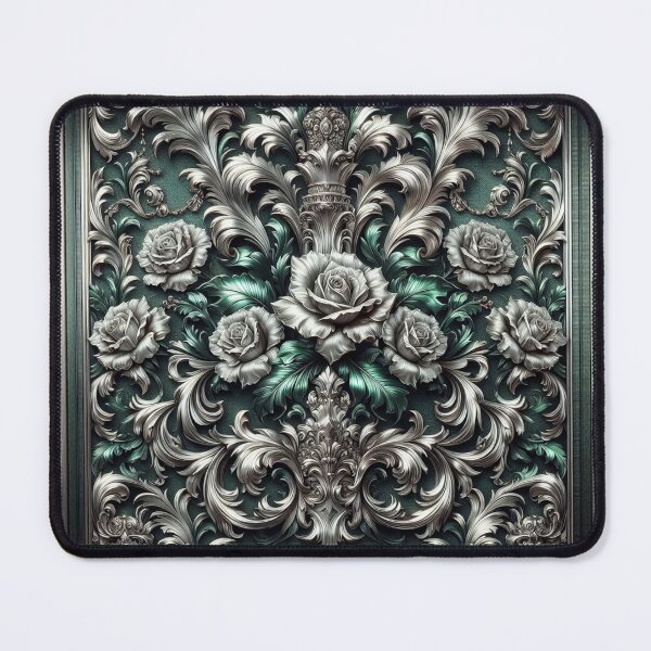 Item preview, Silver Baroque With Silver Roses In Evergreen designed and sold by DesignsByPrnces.