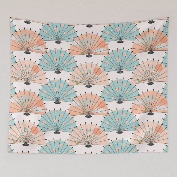 Item preview, Japanese fans - peach fuzz and blue designed and sold by Home Cyn Home.