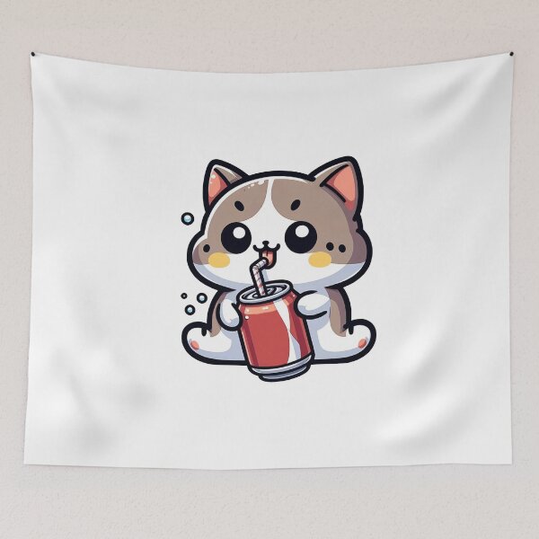 Item preview, cute cat drinking soda designed and sold by FerdiEverywhere.
