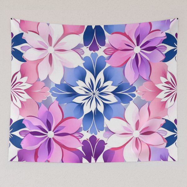 Item preview, Dianthus blue and pink flower pattern designed and sold by JangmiHorang.