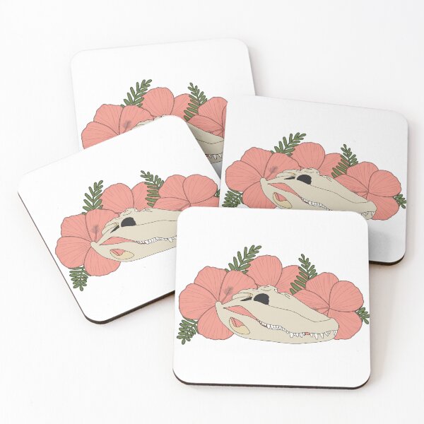 Item preview, Alligator Skull with Pink Hibiscus  designed and sold by LunarAshes.
