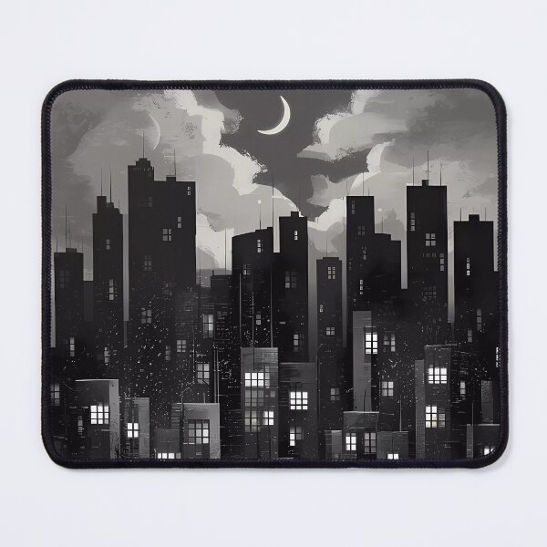 Item preview, Sleepless Nights City Lights Skyscraper Moon Illustration BW designed and sold by WatermelonPink.