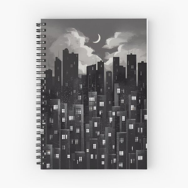 Item preview, Sleepless Nights City Lights Skyscraper Moon Illustration BW designed and sold by WatermelonPink.