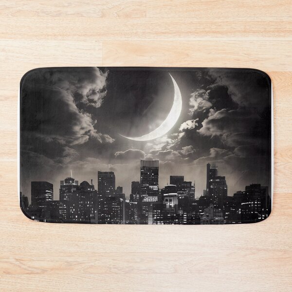 Item preview, Dark Night City Lights Skyscraper Moon Illustration BW designed and sold by WatermelonPink.