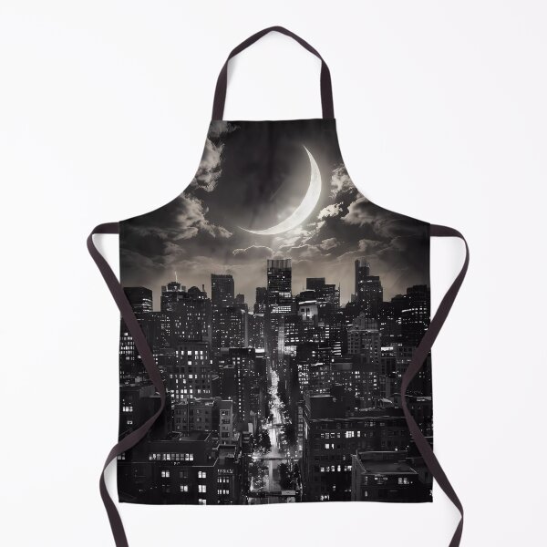 Item preview, Dark Night City Lights Skyscraper Moon Illustration BW designed and sold by WatermelonPink.