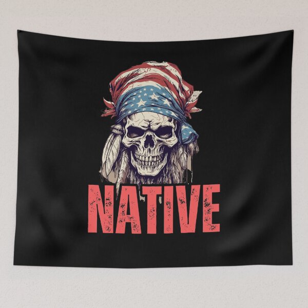 Item preview, Native American Headpiece Native American Skull american Flag  designed and sold by smartrocket.