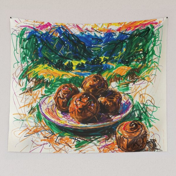 Item preview, Abstract Swedish Artwork - Mountains & Meatballs and Cinnamon Buns designed and sold by feether-store.