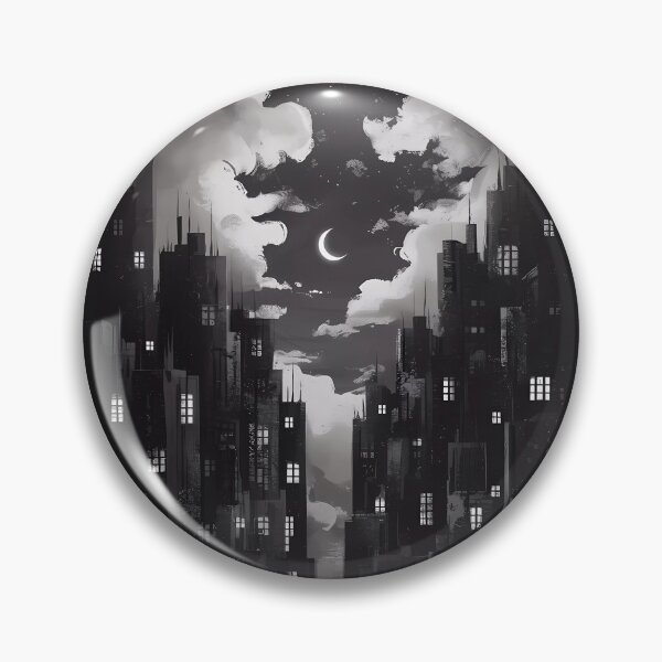 Item preview, Dark City Nights Moonlight Skyscraper Illustration Black white designed and sold by WatermelonPink.
