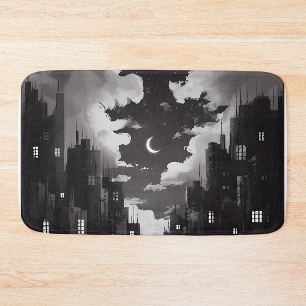 Item preview, Dark City Nights Moonlight Skyscraper Illustration Black white designed and sold by WatermelonPink.