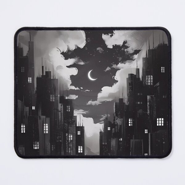 Item preview, Dark City Nights Moonlight Skyscraper Illustration Black white designed and sold by WatermelonPink.