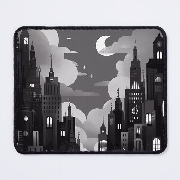 Item preview, Dark Romantic City Night Lights Skyscraper Moon Illustration BW designed and sold by WatermelonPink.