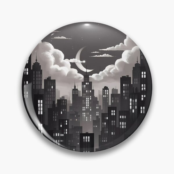 Item preview, Big City Night Lights Skyscraper Moon Illustration Monochromatic designed and sold by WatermelonPink.