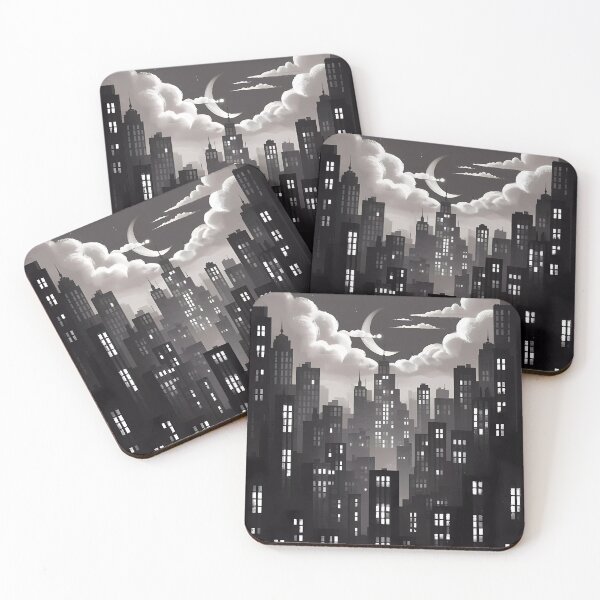 Item preview, Big City Night Lights Skyscraper Moon Illustration Monochromatic designed and sold by WatermelonPink.