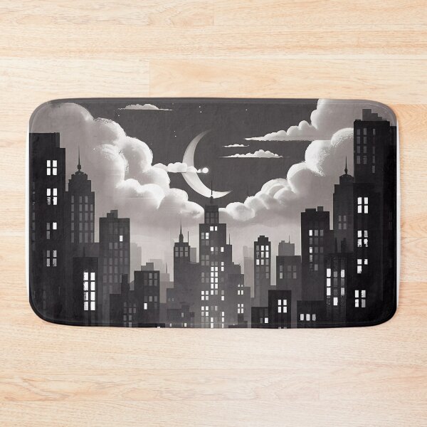 Item preview, Big City Night Lights Skyscraper Moon Illustration Monochromatic designed and sold by WatermelonPink.
