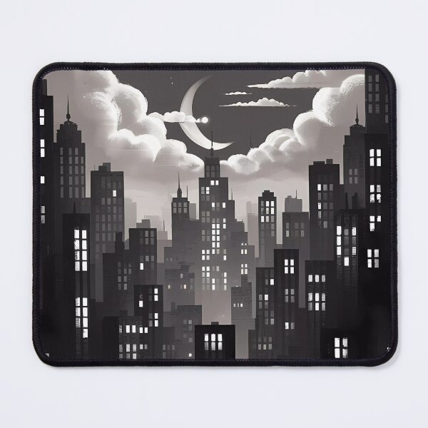 Item preview, Big City Night Lights Skyscraper Moon Illustration Monochromatic designed and sold by WatermelonPink.