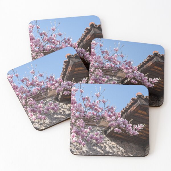 Item preview, Blooming Pink Magnolia and Traditional Stone Building designed and sold by Georgia Mizuleva.