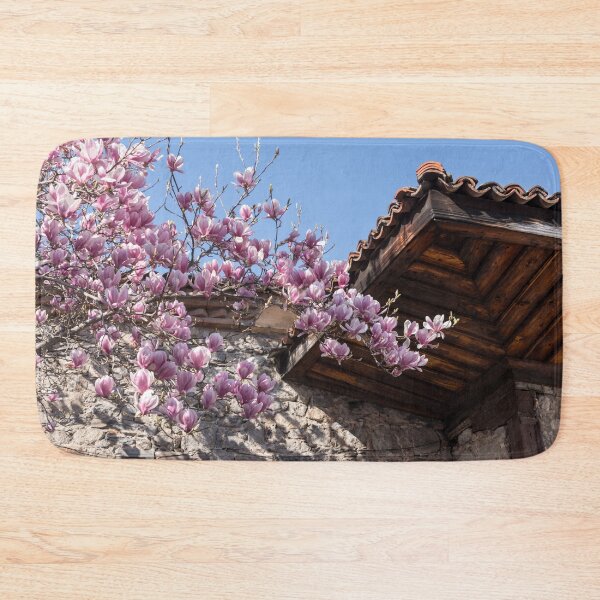 Item preview, Blooming Pink Magnolia and Traditional Stone Building designed and sold by Georgia Mizuleva.
