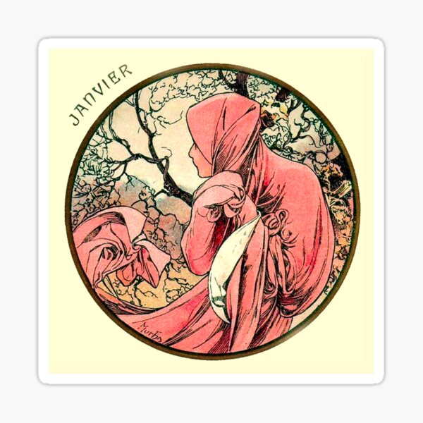 Item preview, Art Nouveau January Calendar Alphonse Mucha designed and sold by JoolyA.