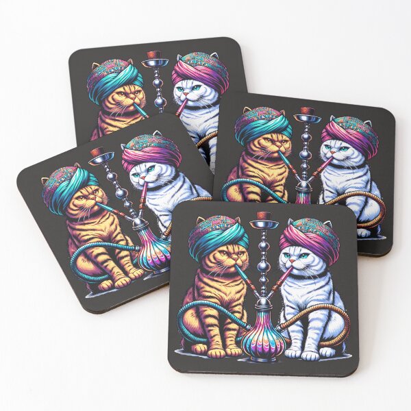 Item preview, Persian Cats in Turbans Smoking an Iridescent Hookah Pipe designed and sold by HippieFarms11.