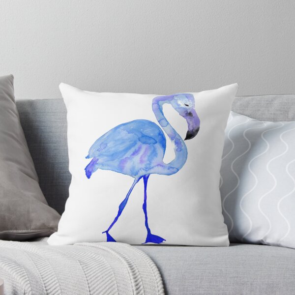 Blue Watercolor Flamingo Throw Pillow