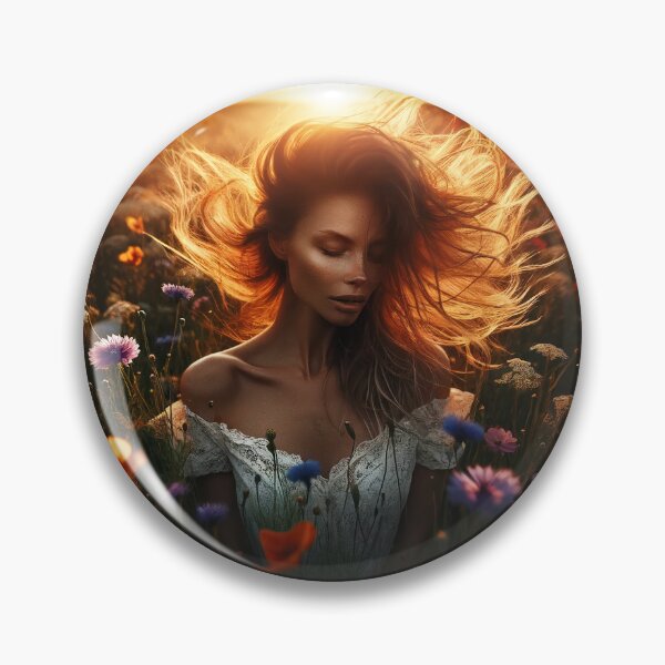 Item preview, Woman in a field of wildflowers at sunset, her hair blowing in the wind, encapsulating a wild and free beauty designed and sold by AndreaMart.