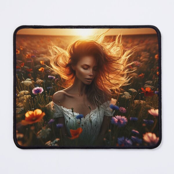 Item preview, Woman in a field of wildflowers at sunset, her hair blowing in the wind, encapsulating a wild and free beauty designed and sold by AndreaMart.