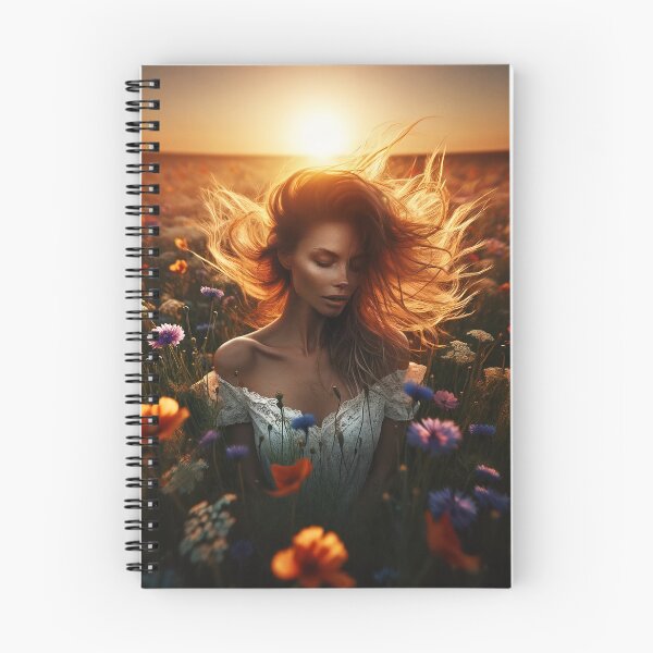 Item preview, Woman in a field of wildflowers at sunset, her hair blowing in the wind, encapsulating a wild and free beauty designed and sold by AndreaMart.