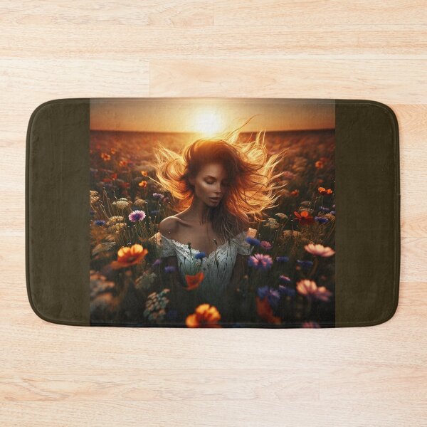 Item preview, Woman in a field of wildflowers at sunset, her hair blowing in the wind, encapsulating a wild and free beauty designed and sold by AndreaMart.