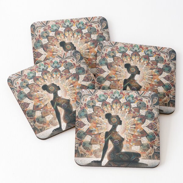 Item preview, Woman's silhouette against an intricate mosaic, the patterns echoing in her body art, creating a harmonious blend  designed and sold by AndreaMart.