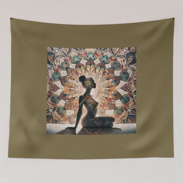 Item preview, Woman's silhouette against an intricate mosaic, the patterns echoing in her body art, creating a harmonious blend  designed and sold by AndreaMart.