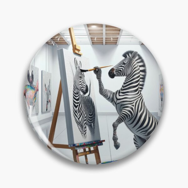 Item preview, Zebra, standing on its hind legs with a focused expression in its eyes, paints wide black stripes on a large white canvas in a spacious  designed and sold by AndreaMart.
