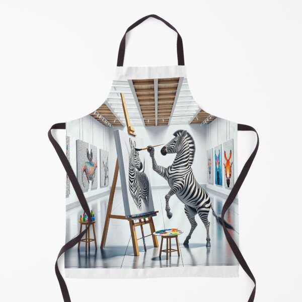 Item preview, Zebra, standing on its hind legs with a focused expression in its eyes, paints wide black stripes on a large white canvas in a spacious designed and sold by AndreaMart.