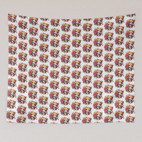Item preview, cat and flower designed and sold by tharika wiangkal.