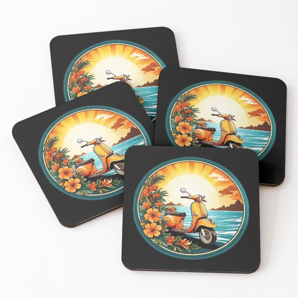 Item preview, Vintage Scooter at Sunset by the Ocean with Hawaii Orchids designed and sold by NautiChic.